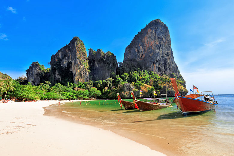 Longtail boats on Railay Beach, Krabi, Thailand