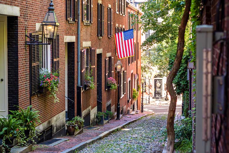Historic Acorn Street in the Beacon Hill district, Boston