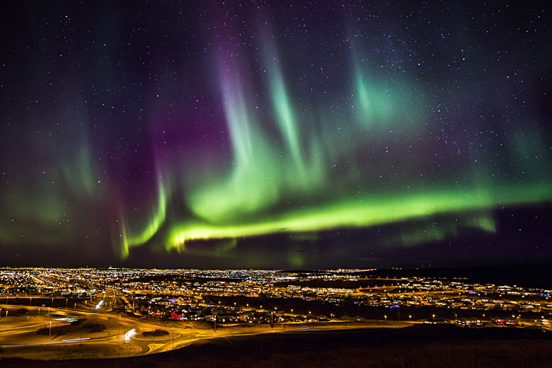 Aurora borealis over Reykjavík, Iceland