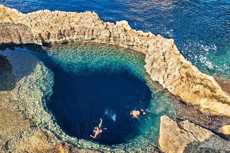 Dive into the deep Blue Hole, Dwejra Bay, Gozo