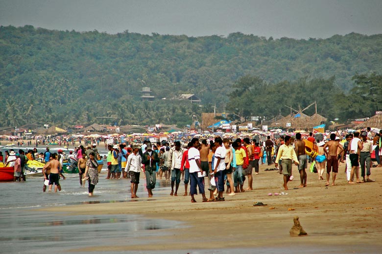 Calangute busy beach, Goa, India