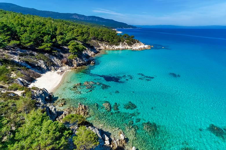 The clear waters of the Halkidiki peninsula in northern Greece