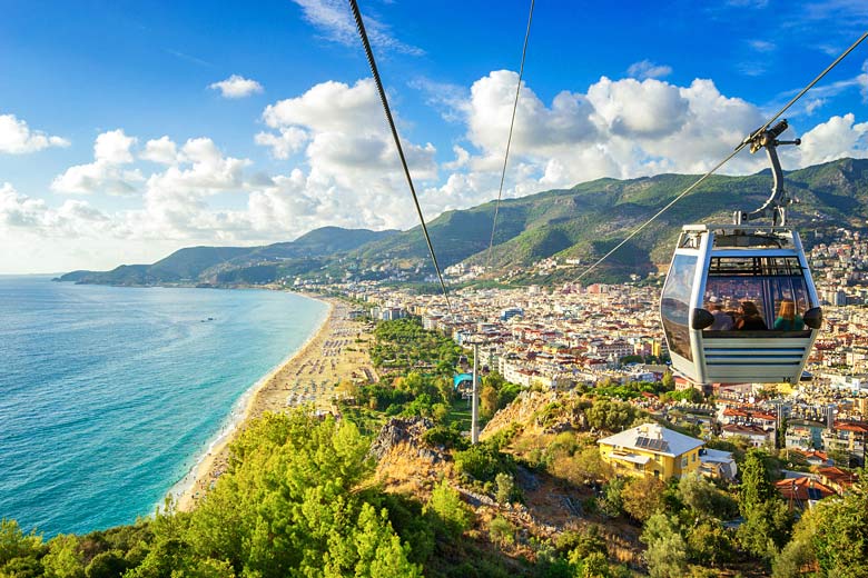 Alanya lined with the golden sands of Cleopatra Beach, Turkey