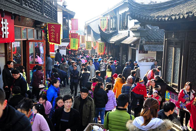 Crowded street in the old town of Nanxiang, Shanghai
