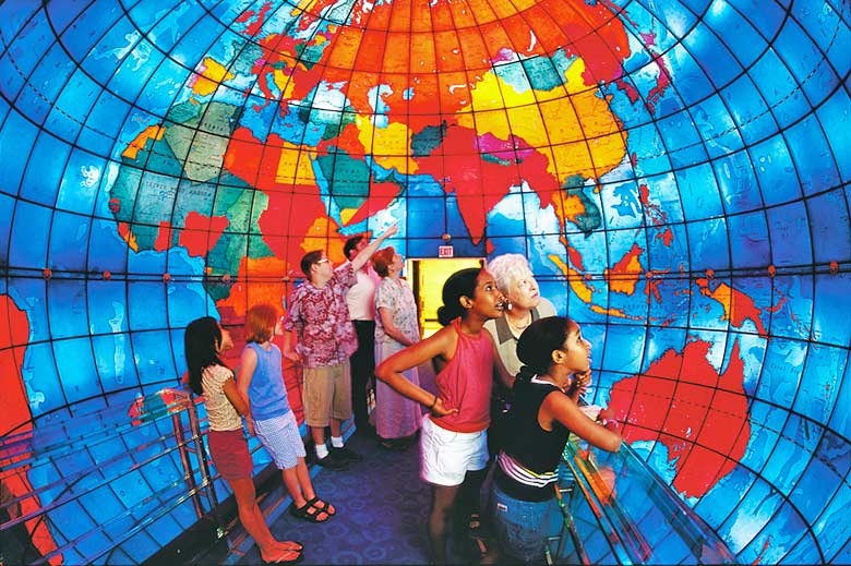 Inside the giant globe at the Mapparium, Boston