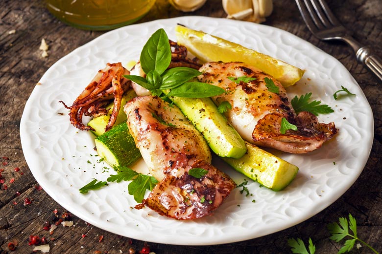 Grilled Adriatic squid with zucchini