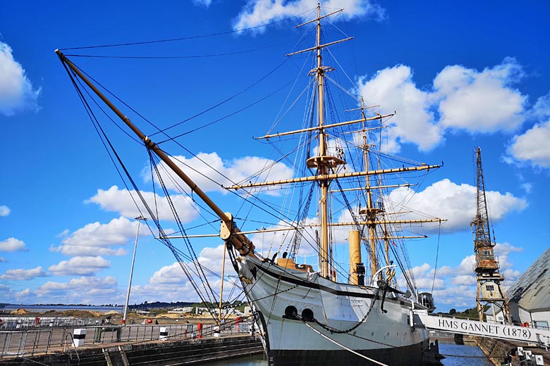 HMS Gannet in the Historic Dockyard at Chatham, Kent