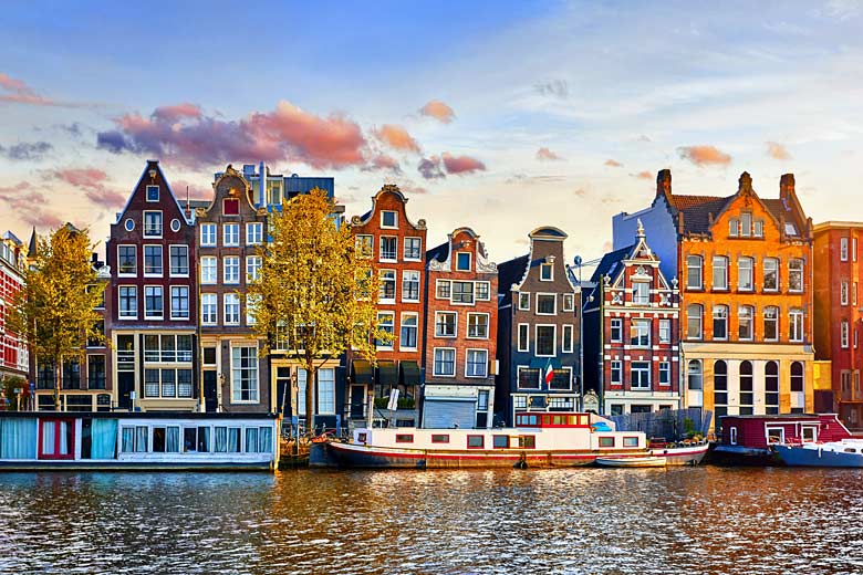 Scenic canalside houses of Amsterdam