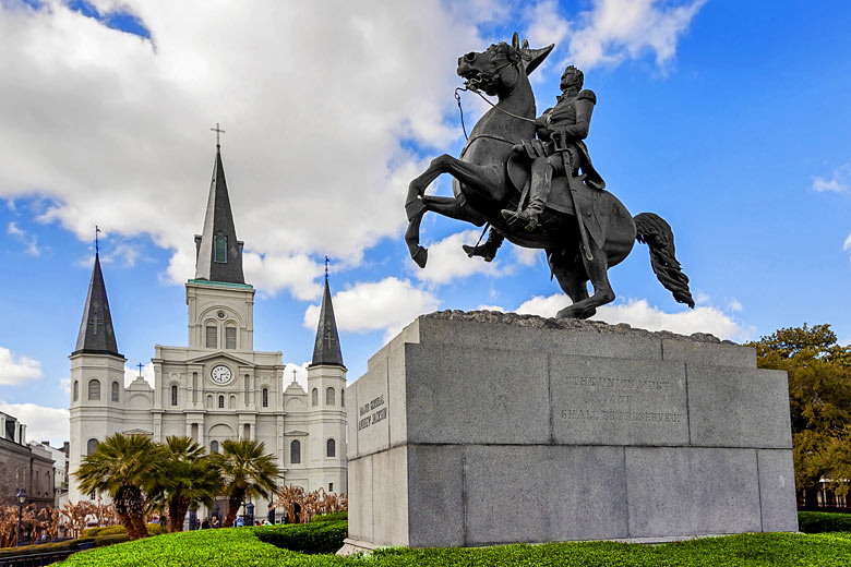 Statue of Andrew Jackson in front of New Orleans Cathedral
