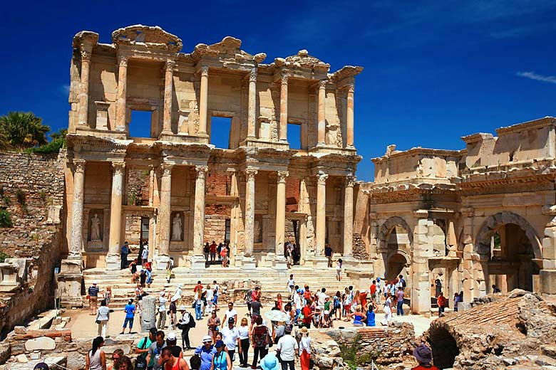 On the steps of the famous Library at Ephesus, Turkey