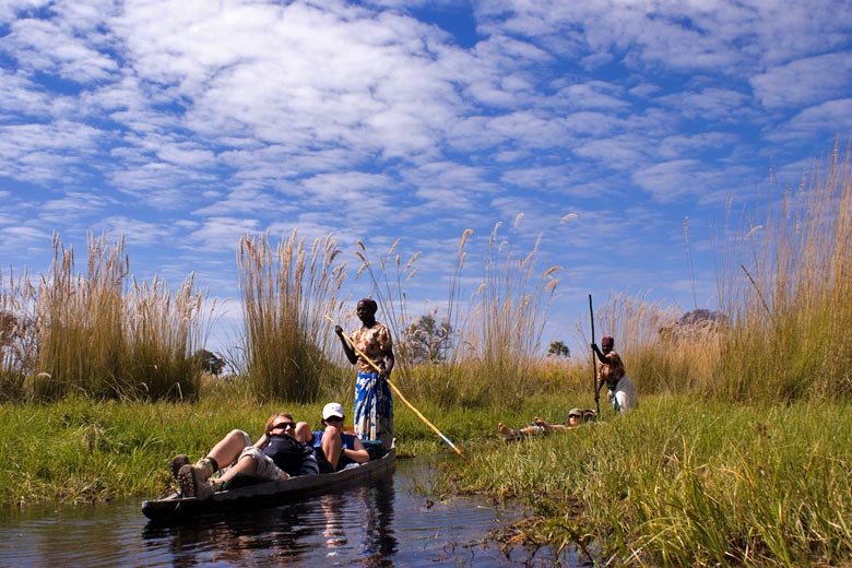 Game viewing in the shallow waters of the Okavango Delta