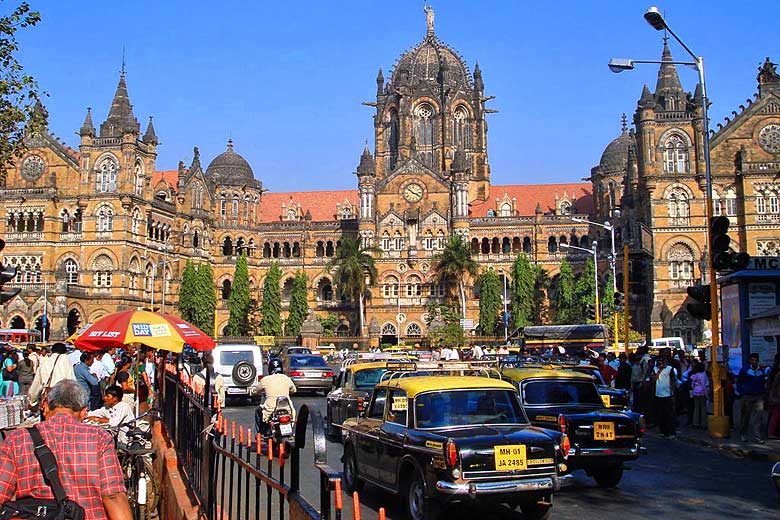 Intricate architecture of the old Victoria Terminus railway station, Mumbai