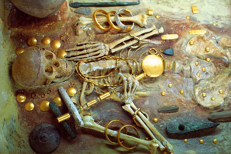 Museum display of the oldest known gold objects ever discovered