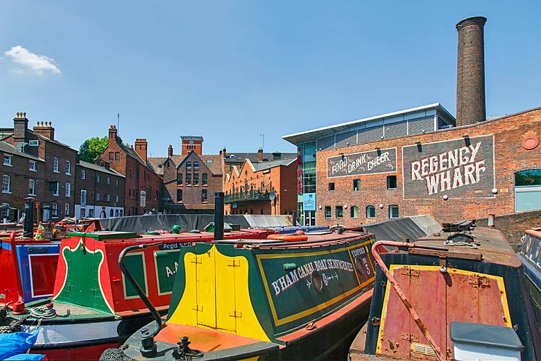 Colourful barges at Regency Wharf, Birmingham