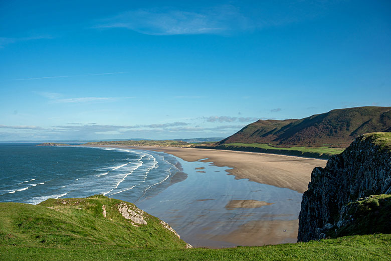 The wide sweep of Rhossili Bay on the Gower Peninsula