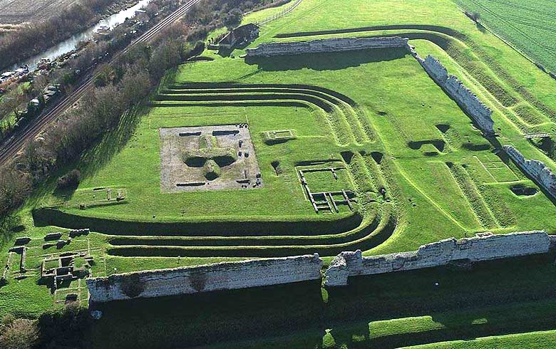 Aerial view of the Roman Fort at Richborough, Kent