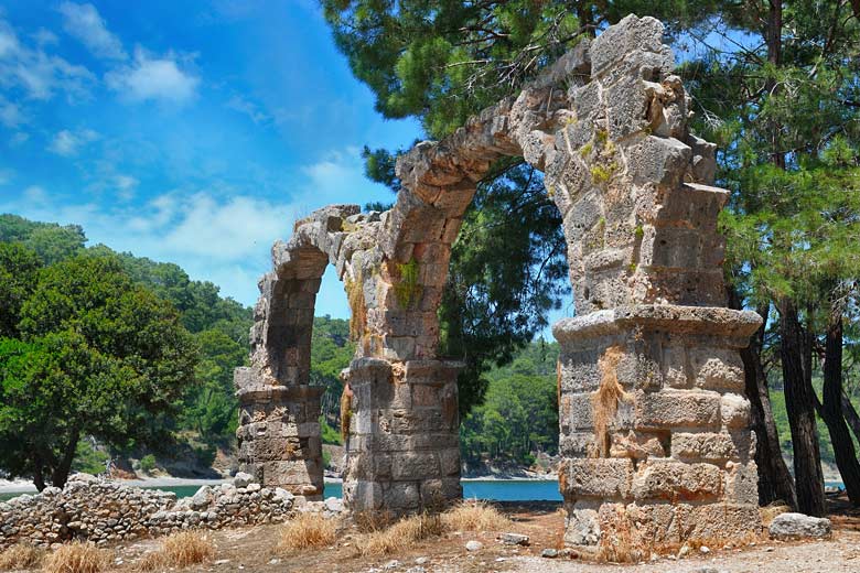 Roman ruins behind the beach in Phaselis