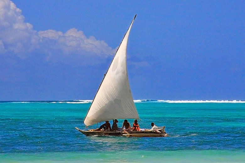 Sailing inside the reef, Kenya