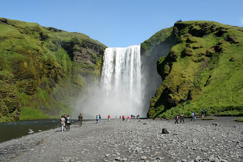 Visiting the waterfall at Skogafoss on a Reykjavik stopover