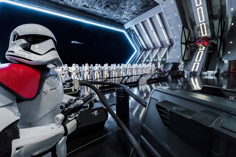 Stormtroopers in formation at Star Wars: Galaxy's Edge, Disneyland Park