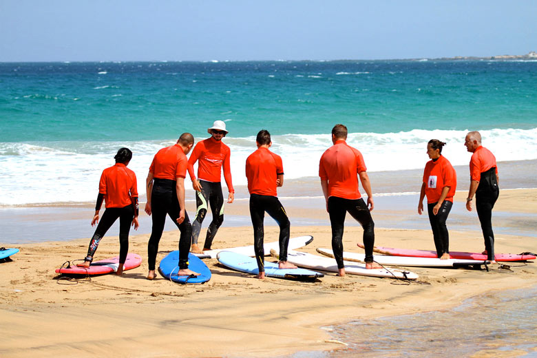 Surfing class on El Cotillo Beach, Fuerteventura