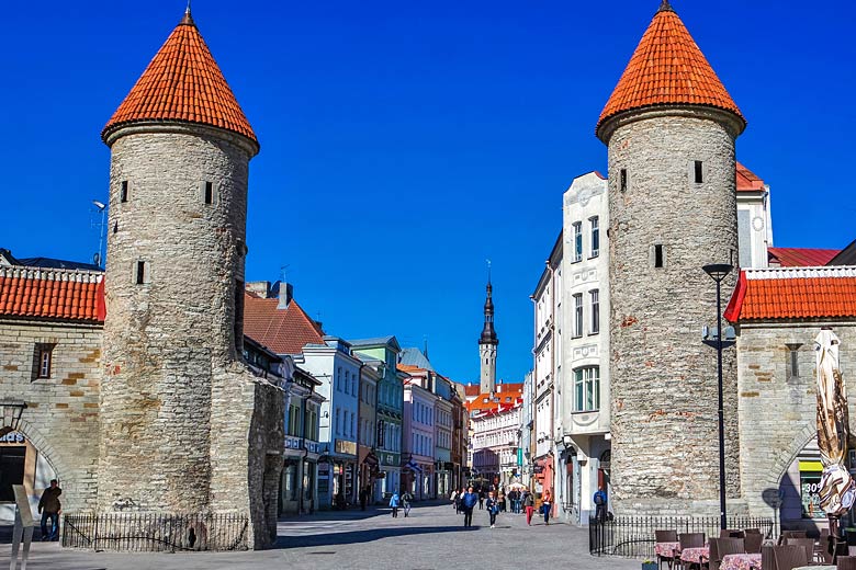 Fourteenth century towers of the Viru Gate in Tallinn, Estonia