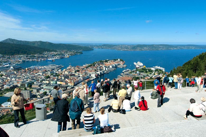 View of Bergen, Norway from the summit of Mount Fløyen