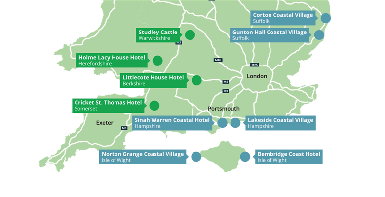 Warner Leisure Hotels locations map