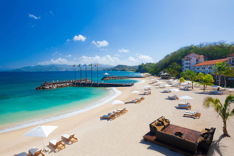 The white sands lining the shore of Sandals Grenada