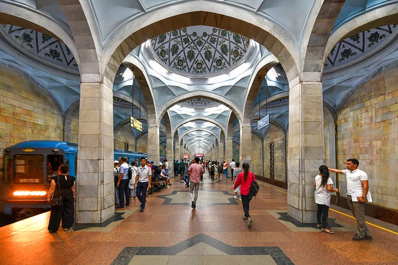 One of Tashkent's ornately decorated Metro stations One of Tashkent's ornately decorated Metro stations