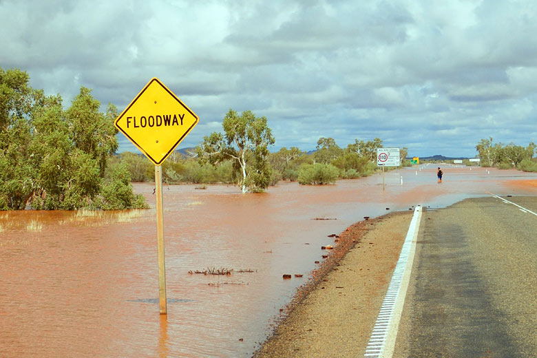 Flooded Australian outback road