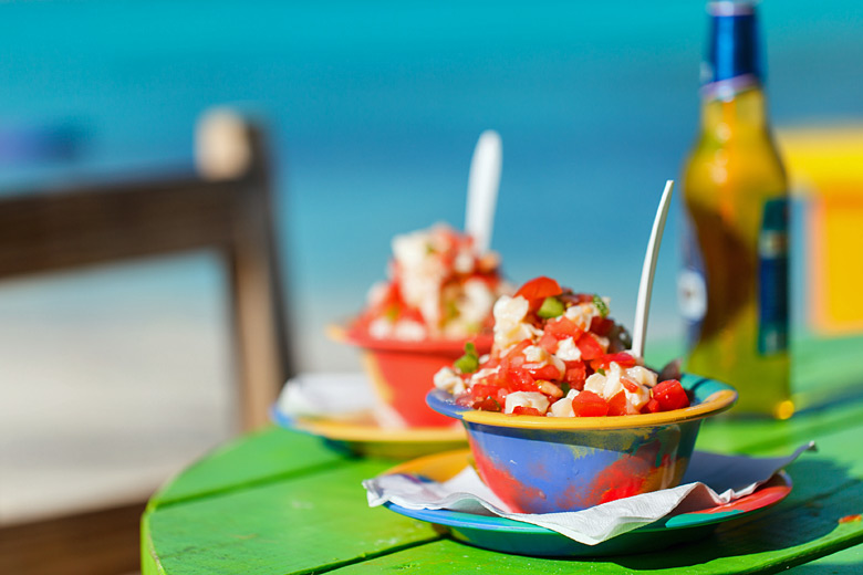 Try a typical conch salad in the Bahamas