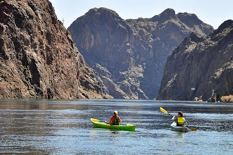 Kayaking through Black Canyon Wilderness Area on Lake Mead Kayaking through Black Canyon Wilderness Area on Lake Mead