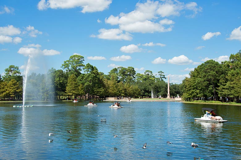 Pedalling on McGovern Lake, Hermann Park