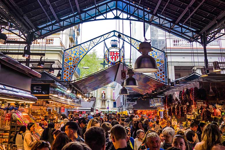 Bustling Boqueria Market, Barcelona Bustling Boqueria Market, Barcelona
