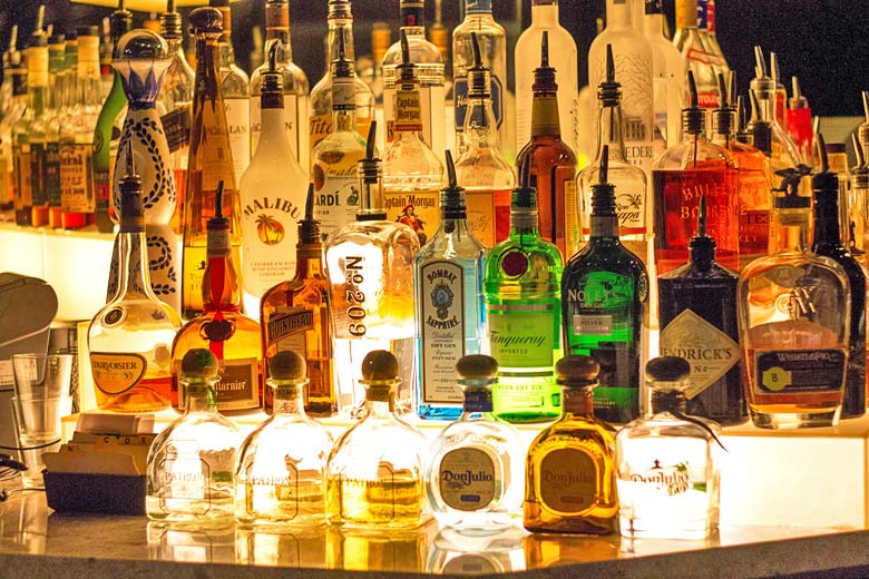 Bottles on display, bar in San Francisco