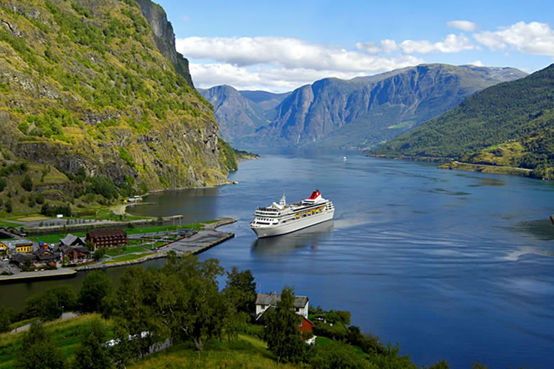 Ship arriving in Flåm, Norway