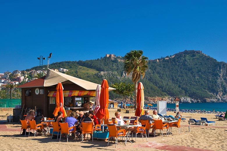 Enjoying the view of Alanya Castle from Cleopatra Beach Enjoying the view of Alanya Castle from Cleopatra Beach