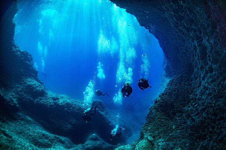 Cave diving into the blue