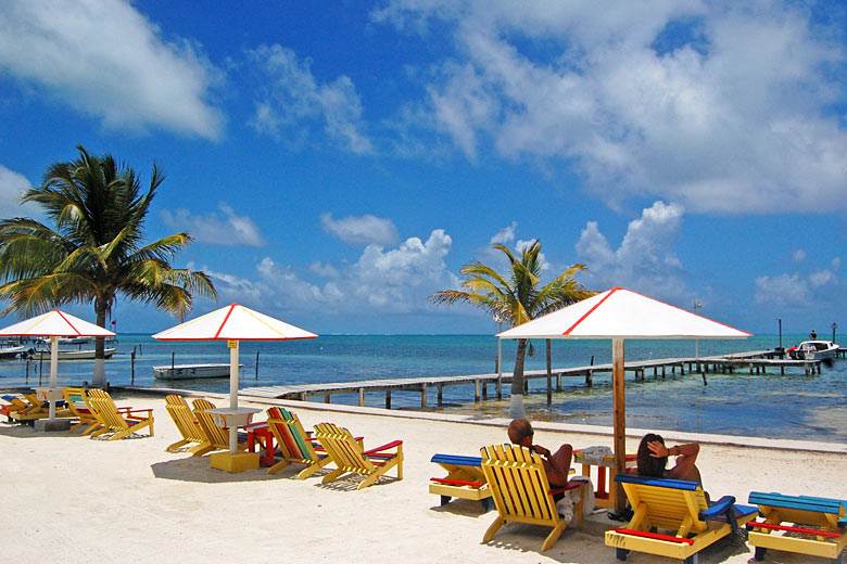Beach guesthouse seafront, Caye Caulker, Belize