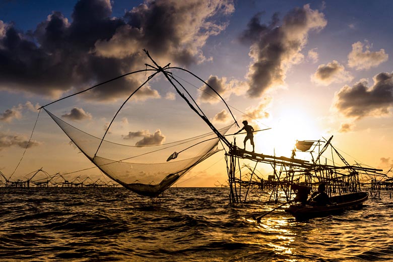 Chinese nets at sunset, Kerala