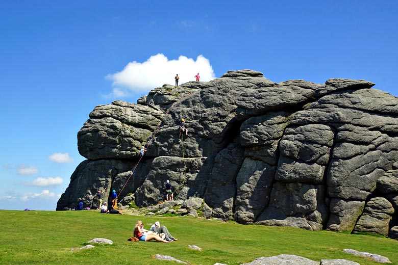 Climbers learning the ropes on Haytor, Dartmoor