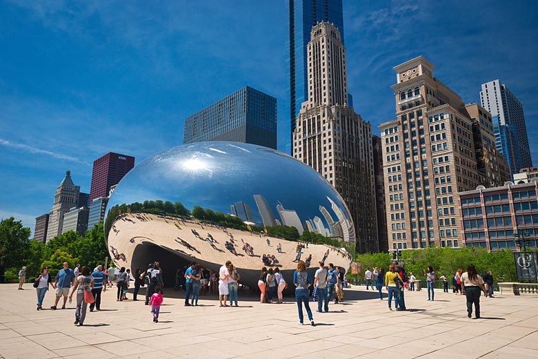 Visit the Cloud Gate sculpture in Millennium Park, Chicago