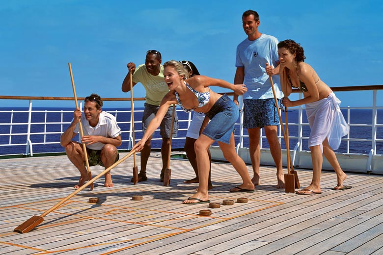 Deck shuffleboard on the Oriana cruising in the Caribbean Deck shuffleboard on the Oriana cruising in the Caribbean