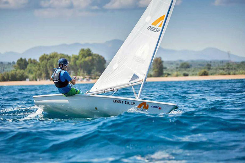 Dinghy sailing at Buca Beachclub, Analipsi, Greece Dinghy sailing at Buca Beachclub, Analipsi, Greece