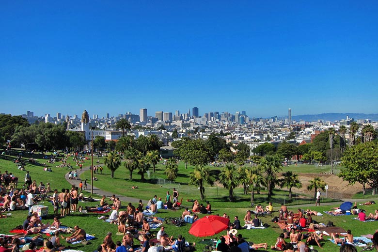 Chilling out in Mission Dolores Park, San Francisco Chilling out in Mission Dolores Park, San Francisco