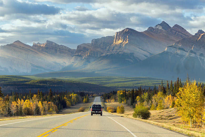 Driving through the Rocky Mountains in Alberta
