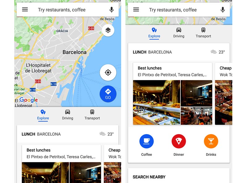 Find cafés, bars, shops and more with the 'explore' function 