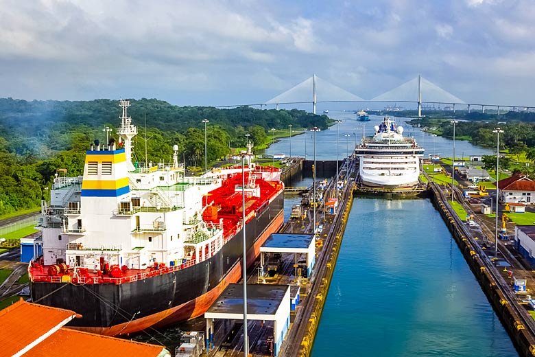 Ships passing in the Gatún Locks, Panama Canal Ships passing in the Gatún Locks, Panama Canal