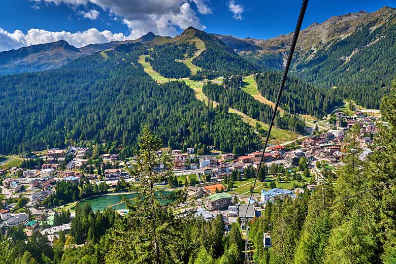 Rising high by gondola above Madonna di Campiglio, Italian Dolomites Rising high by gondola above Madonna di Campiglio, Italian Dolomites